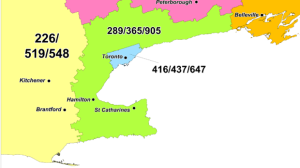 Um novo código de área 548 está a ser introduzido na maior parte do sudoeste do Ontário, incluindo London, Windsor, Kitchener-Waterloo, Guelph, Brantford, Sarnia, Woodstock, Stratford e Owen Sound. (Administrador de Numeração canadiano)