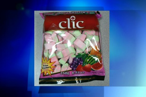 Clic Marshmallow Morango Aromatizado foi retirado das prateleiras porque contém leite não mencionado no rótulo. Handout / CFIA