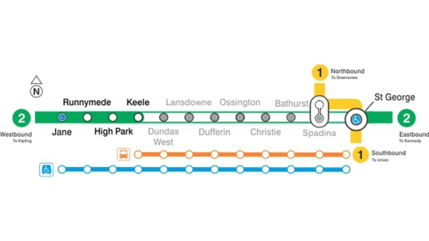 FIM DE SEMANA DE ENCERRAMENTO NO METRO CONDICIONA PARTE DA LINHA BLOOR-DANFORTH