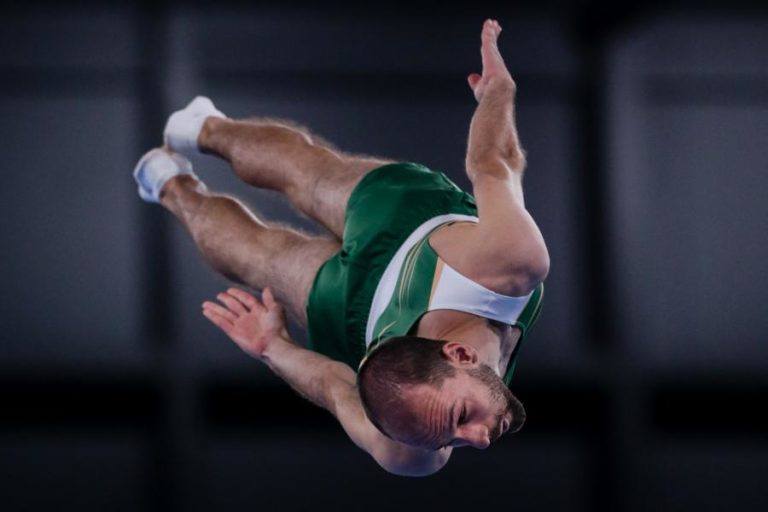 Ginasta Diogo Abreu na semifinal individual dos Mundiais de trampolins