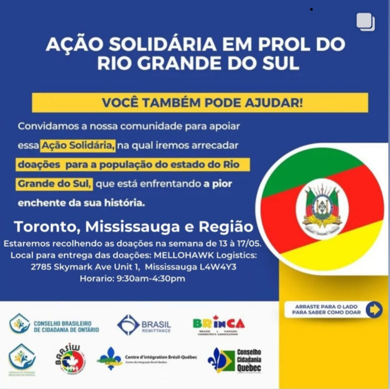 Comunidade brasileira recolhe doações para o Rio Grande do Sul