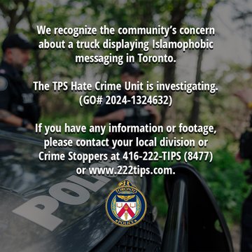 Islamofobia: Polícia de Toronto investiga viatura com mensagens de ódio